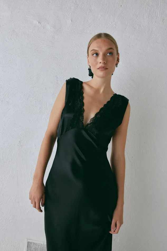 VRG GRL Tully Satin Maxi Dress Black Women MidiMaxi Dresses VRG GRL Tully Satin Maxi Dress Black Women MidiMaxi Dresses