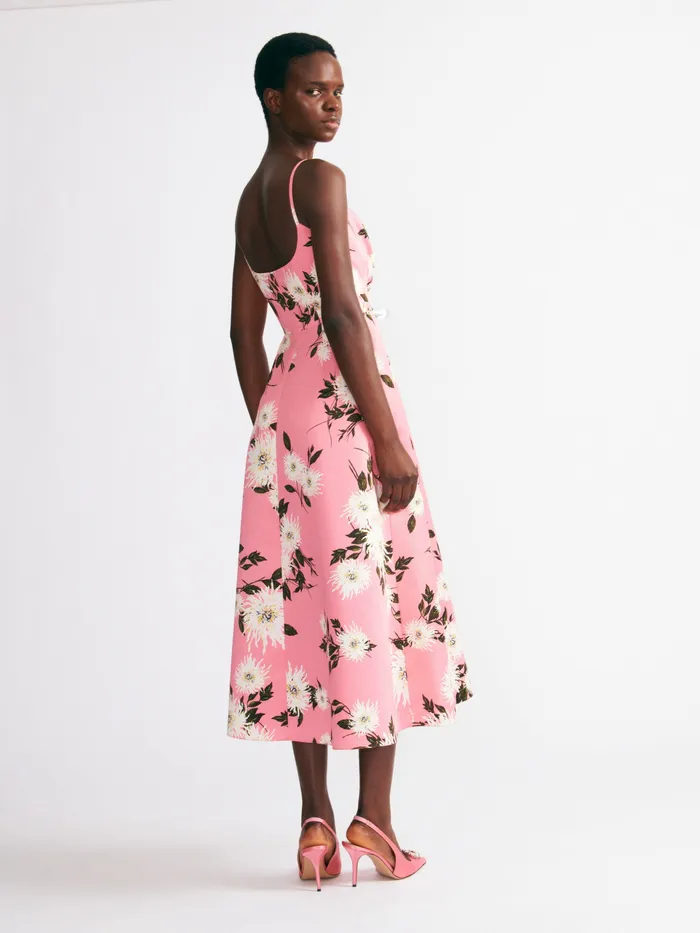 Wenna Dress In Coral Dahlia Floral Print Taffeta Faille Women Dresses Emilia Wickstead Wenna Dress In Coral Dahlia Floral Print Taffeta Faille Women Dresses Emilia Wickstead