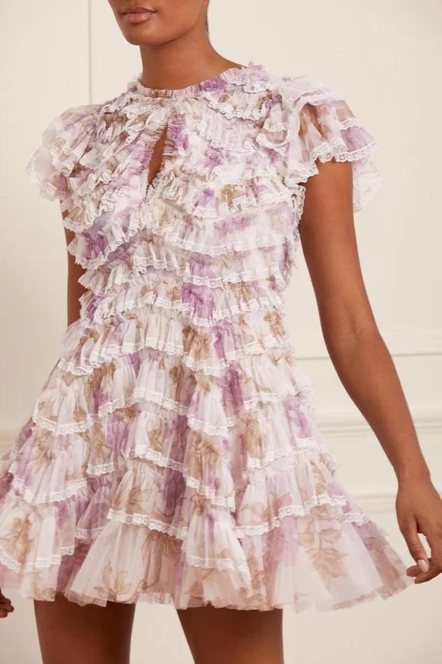 Wisteria Ruffle Lace Micro Mini Dress Multi Women Needle and Thread Dresses