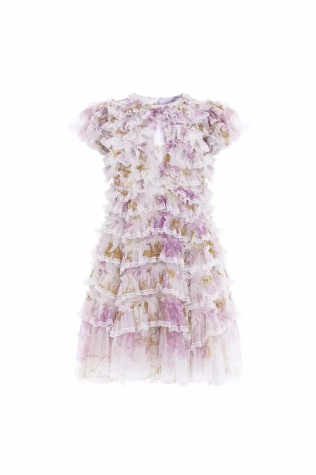 Wisteria Ruffle Lace Micro Mini Dress Multi Women Needle and Thread Dresses