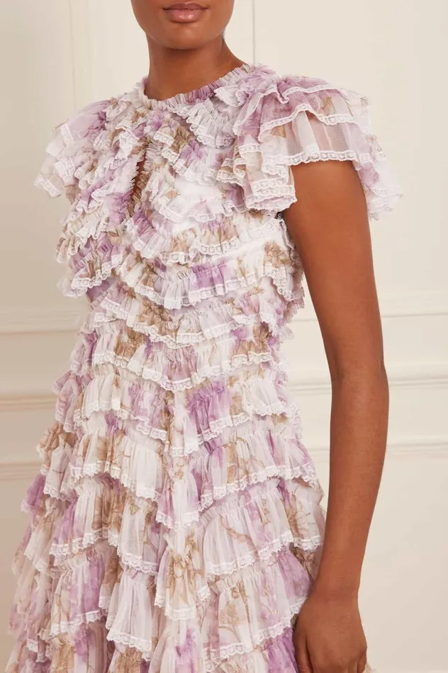 Wisteria Ruffle Lace Micro Mini Dress Multi Women Needle and Thread Dresses