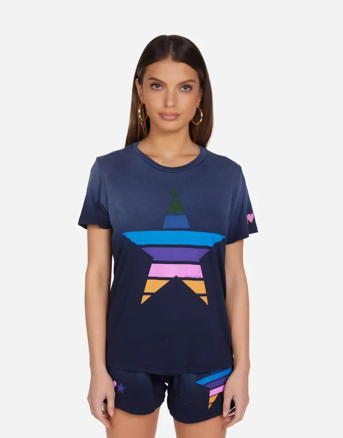 Wolf Color Stripe Star Navy Ombre Women039s Lauren Moshi Short Sleeve