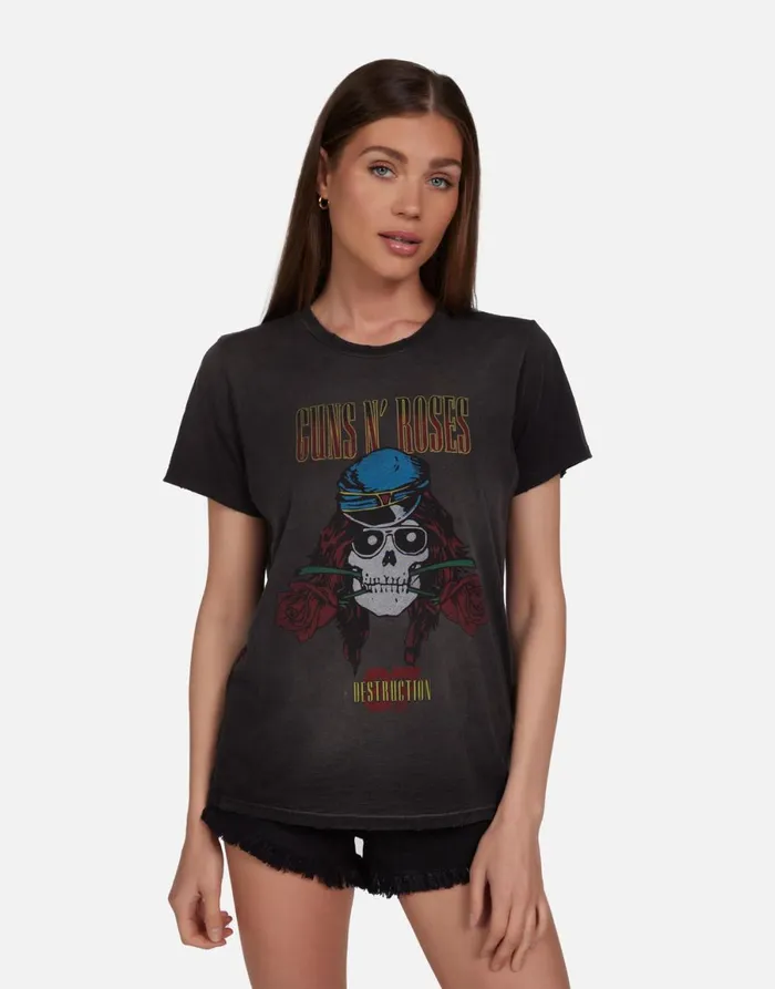 Wolf Guns N039 Roses Skull Black Haze Women039s Lauren Moshi Short Sleeve