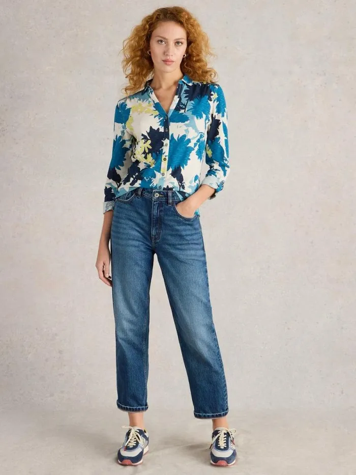 Women ANNIE MID SLEEVE JERSEY SHIRT White Multi White Stuff Shirts and Blouses