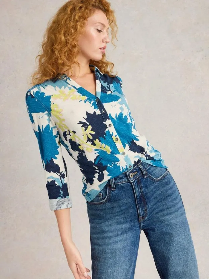 Women ANNIE MID SLEEVE JERSEY SHIRT White Multi White Stuff Shirts and Blouses