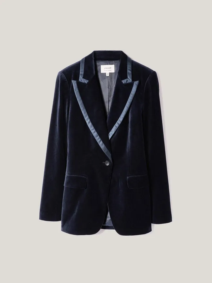 Women Ashby Velvet Blazer Navy Jigsaw Party