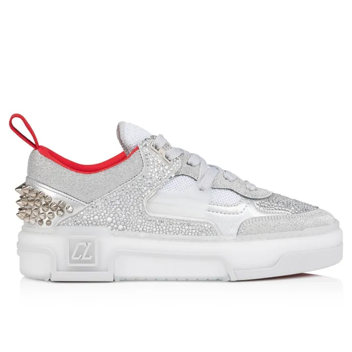 Women Astroloubi Strass Sneakers 8211 Calf Leather And Strass 8211 Silver Christian Louboutin Sneakers
