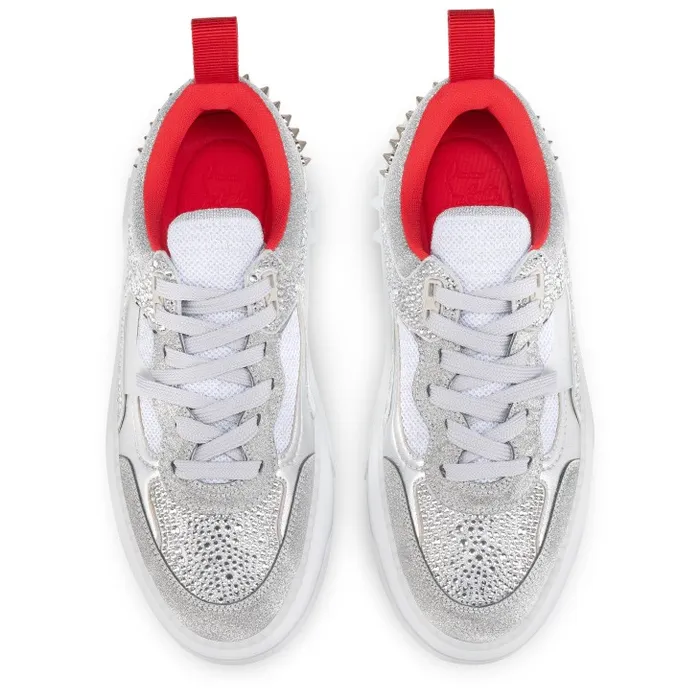 Women Astroloubi Strass Sneakers 8211 Calf Leather And Strass 8211 Silver Christian Louboutin Sneakers
