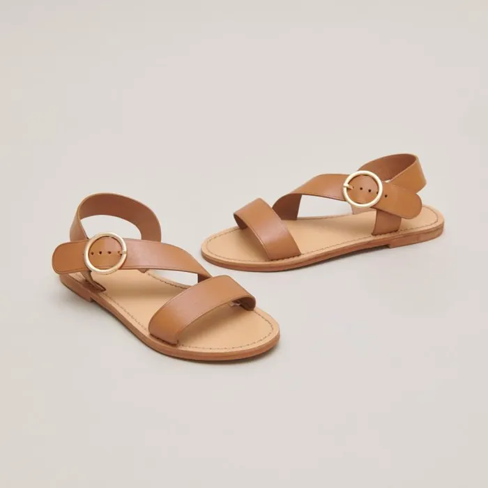 Women Asymmetrical Sandals Camel JONAK Beach Sandals