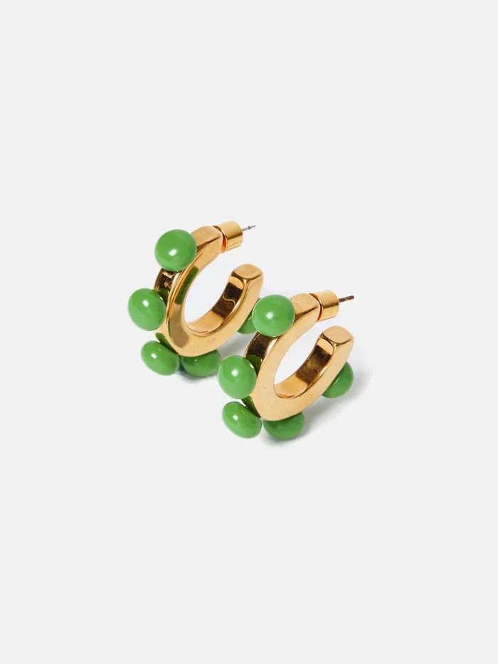 Women Ball Hoop Earrings Green Jigsaw Jewellery