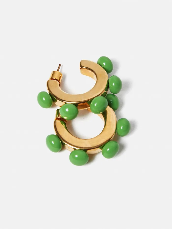 Women Ball Hoop Earrings Green Jigsaw Jewellery