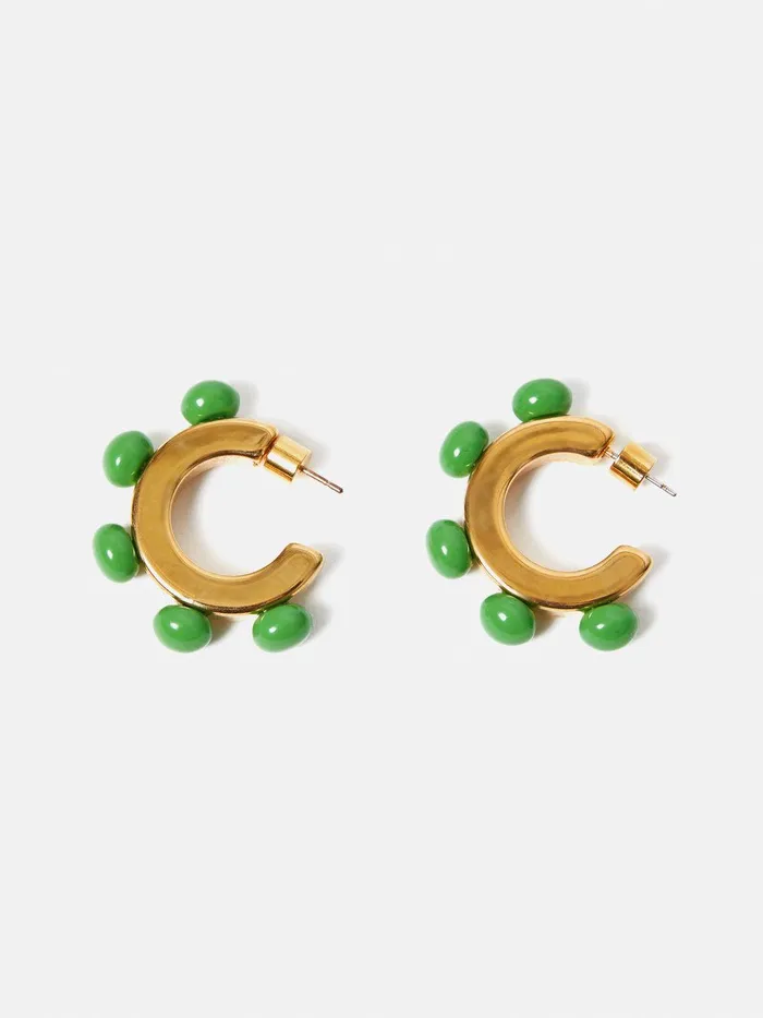 Women Ball Hoop Earrings Green Jigsaw Jewellery