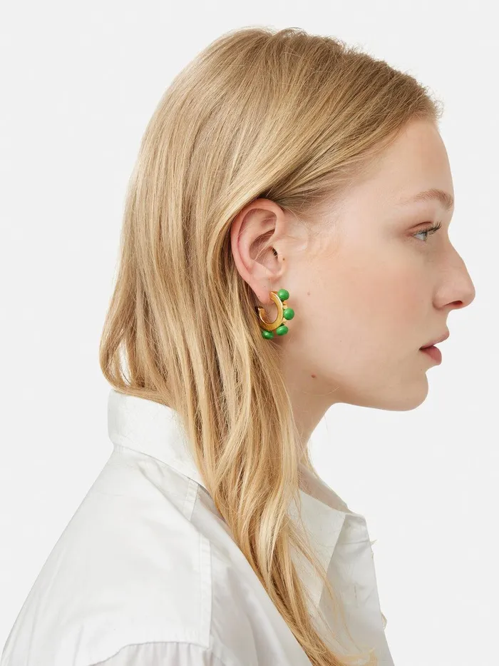 Women Ball Hoop Earrings Green Jigsaw Jewellery
