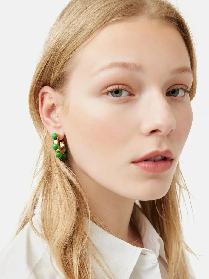 Women Ball Hoop Earrings Green Jigsaw Jewellery