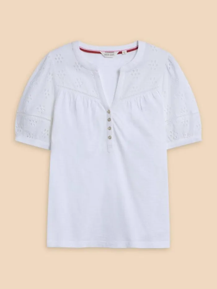 Women BELLA BRODERIE MIX TOP Brilliant White White Stuff Tops and Tees Women BELLA BRODERIE MIX TOP Brilliant White White Stuff Tops and Tees