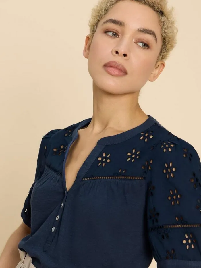 Women BELLA BRODERIE MIX TOP French Navy White Stuff Tops and Tees