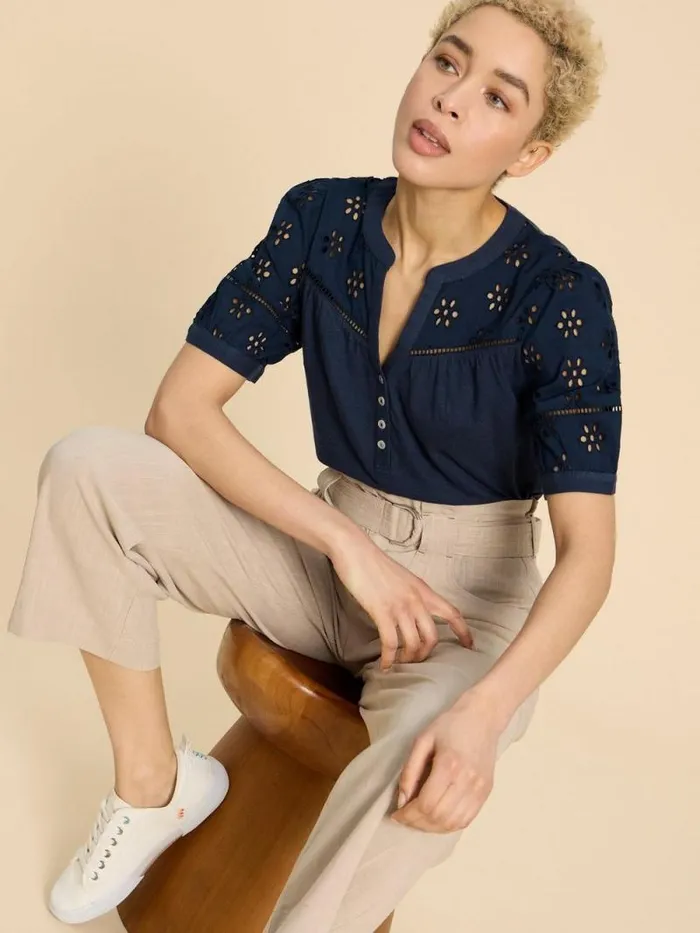 Women BELLA BRODERIE MIX TOP French Navy White Stuff Tops and Tees Women BELLA BRODERIE MIX TOP French Navy White Stuff Tops and Tees