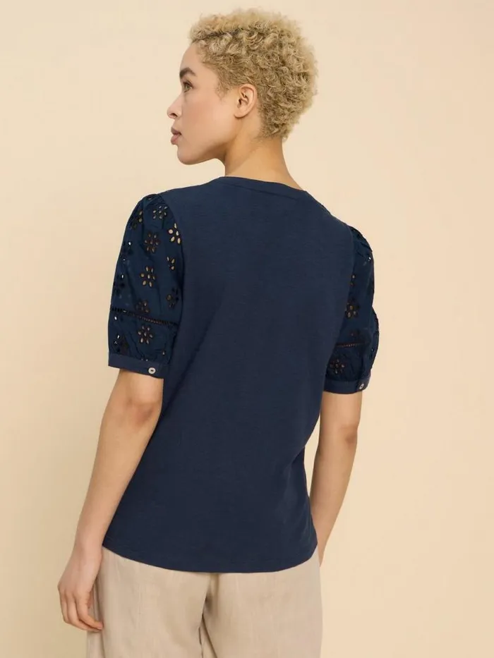 Women BELLA BRODERIE MIX TOP French Navy White Stuff Tops and Tees Women BELLA BRODERIE MIX TOP French Navy White Stuff Tops and Tees