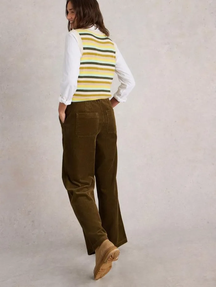 Women Belle Cord Wide Leg Trouser Khaki Green White Stuff Trousers