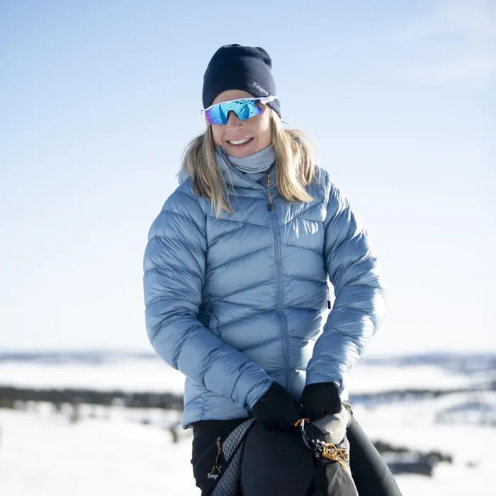 Women Bergans Of Norway Down Jackets Y Lightline Weightless Down Jacket Hood Elemental Blue