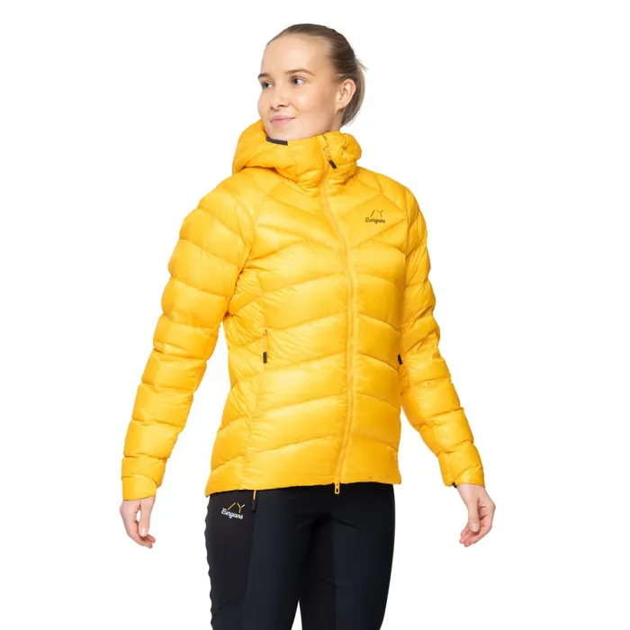 Women Bergans Of Norway Down Jackets Y Lightline Weightless Down Jacket Hood Mango Yellow