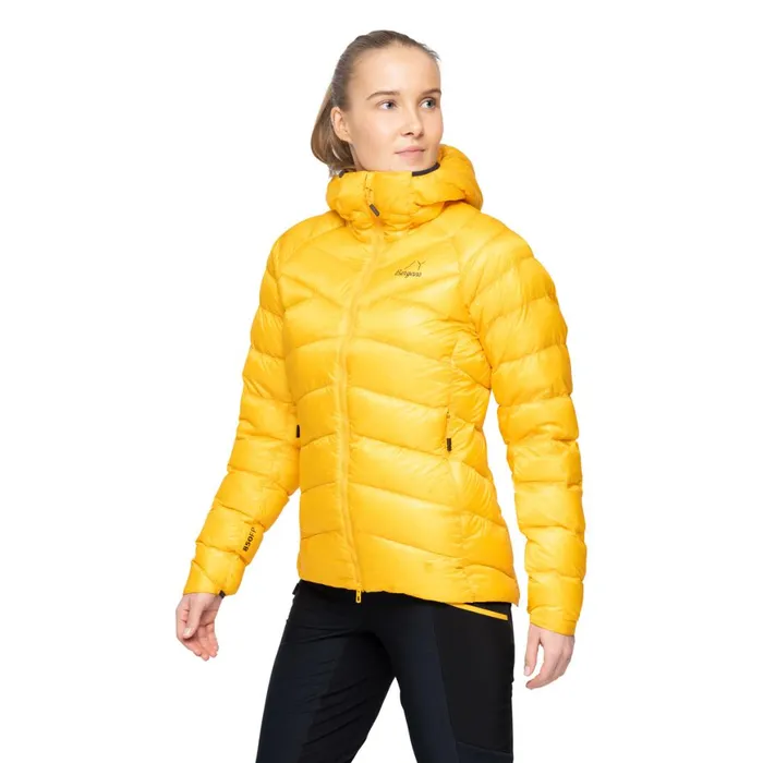 Women Bergans Of Norway Down Jackets Y Lightline Weightless Down Jacket Hood Mango Yellow