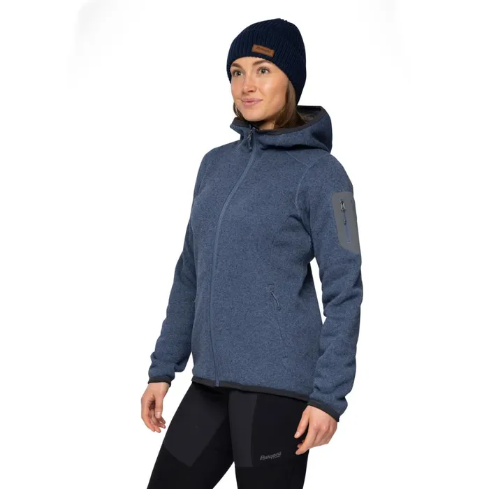 Women Bergans Of Norway Fleece Kamphaug Knitted W Hoodie Granite Blue