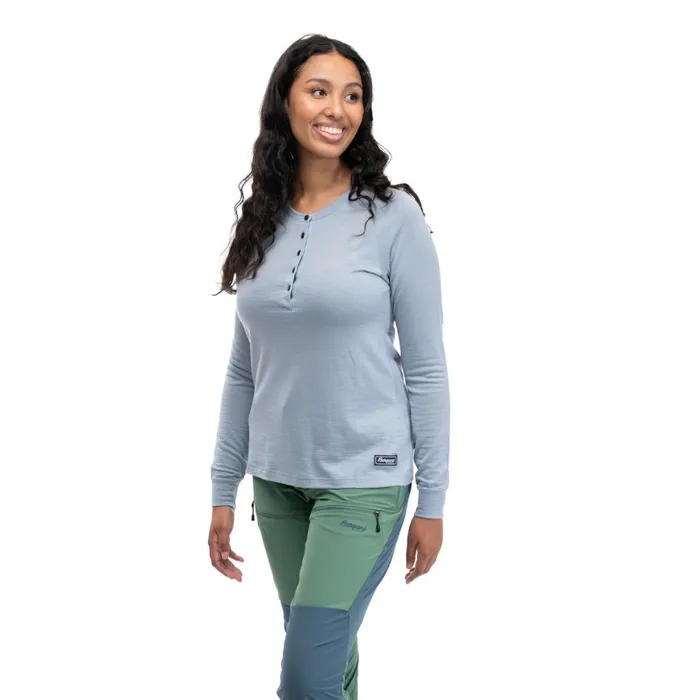 Women Bergans Of Norway Jumpers And Long Sleeves Lysebu Wool W Henley Husky Blue
