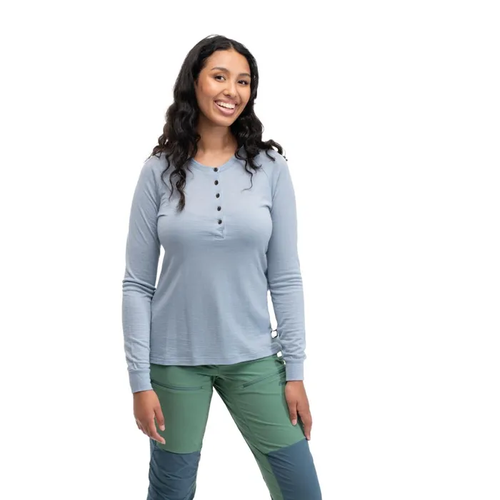 Women Bergans Of Norway Jumpers And Long Sleeves Lysebu Wool W Henley Husky Blue