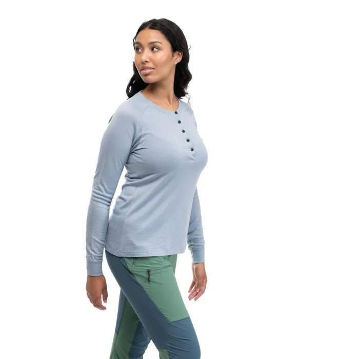Women Bergans Of Norway Jumpers And Long Sleeves Lysebu Wool W Henley Husky Blue