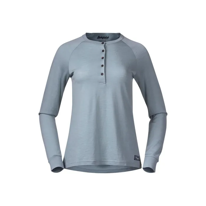 Women Bergans Of Norway Jumpers And Long Sleeves Lysebu Wool W Henley Husky Blue