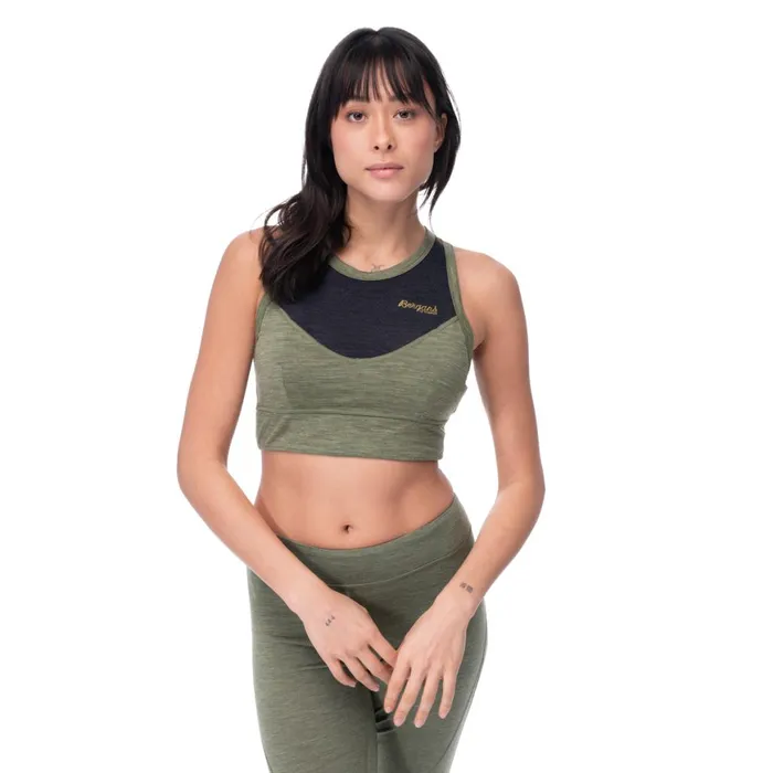 Women Bergans Of Norway Singlets InnerLight W Top Olive Green Solid Charcoal