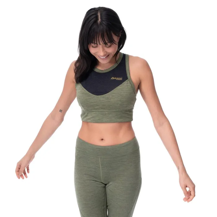 Women Bergans Of Norway Singlets InnerLight W Top Olive Green Solid Charcoal