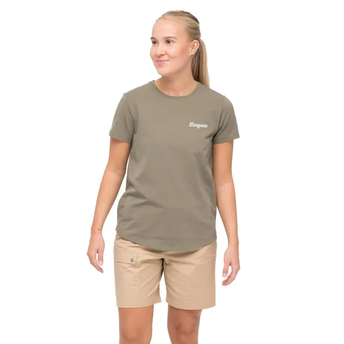 Women Bergans Of Norway TShirts Nordmarka Organic Cotton Print Tee Green Mud
