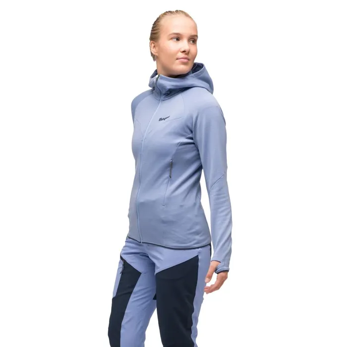 Women Bergans Of Norway Wool Tind Merino Hood Jacket Blueberry Milk