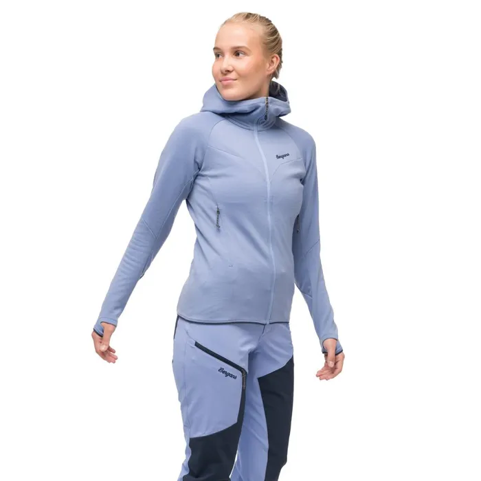 Women Bergans Of Norway Wool Tind Merino Hood Jacket Blueberry Milk