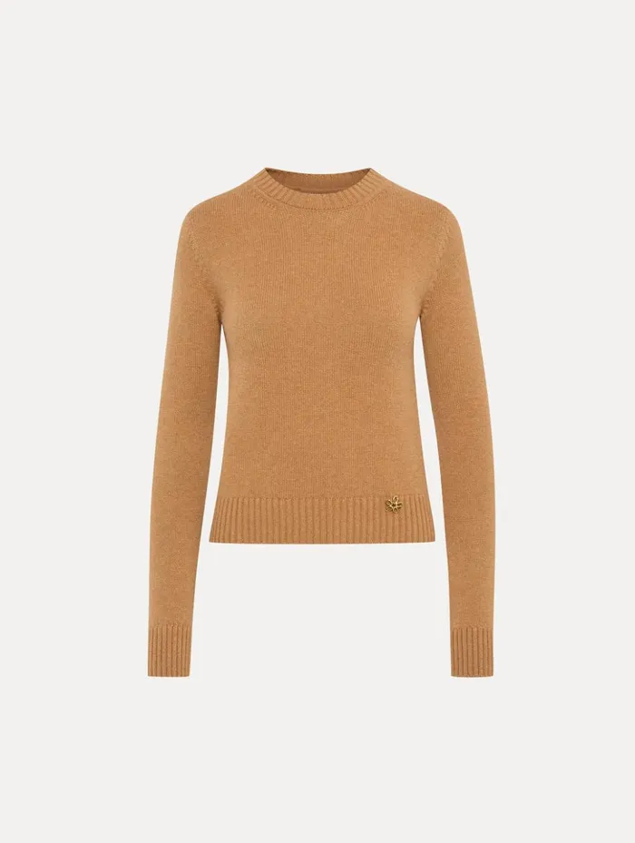 Women Blouses and Knits Oscar De La Renta O Flower Cashmere Pullover Camel