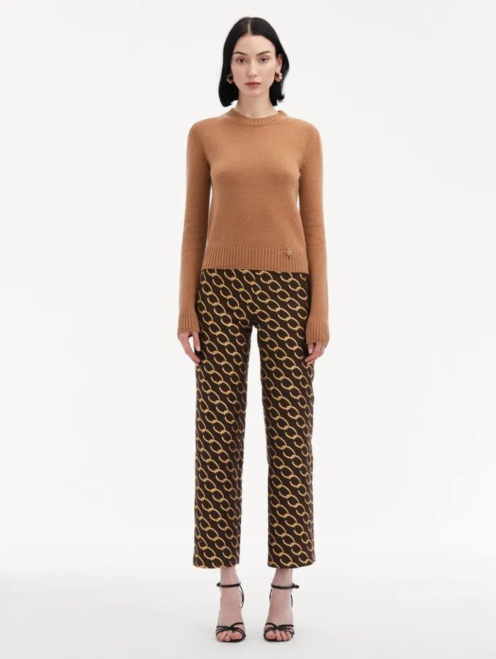 Women Blouses and Knits Oscar De La Renta O Flower Cashmere Pullover Camel Women Blouses and Knits Oscar De La Renta O Flower Cashmere Pullover Camel