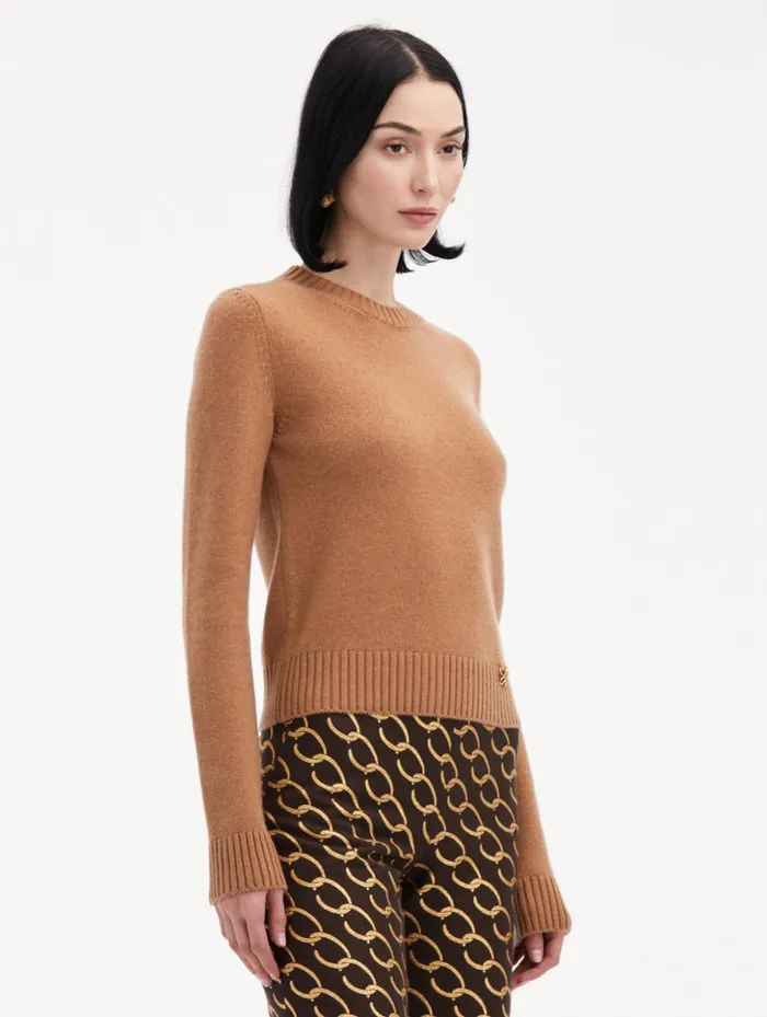 Women Blouses and Knits Oscar De La Renta O Flower Cashmere Pullover Camel Women Blouses and Knits Oscar De La Renta O Flower Cashmere Pullover Camel