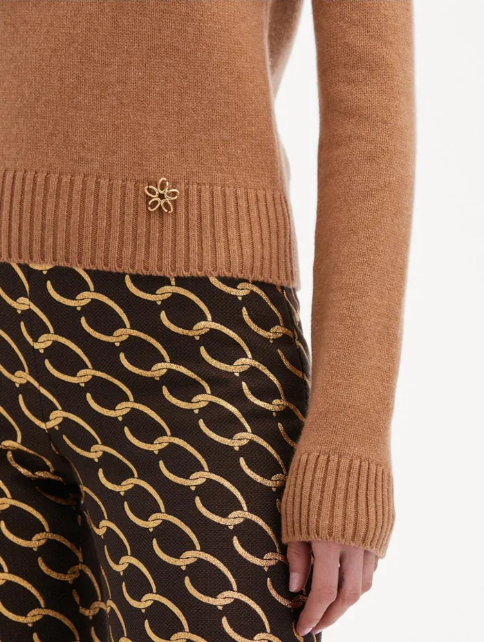 Women Blouses and Knits Oscar De La Renta O Flower Cashmere Pullover Camel Women Blouses and Knits Oscar De La Renta O Flower Cashmere Pullover Camel