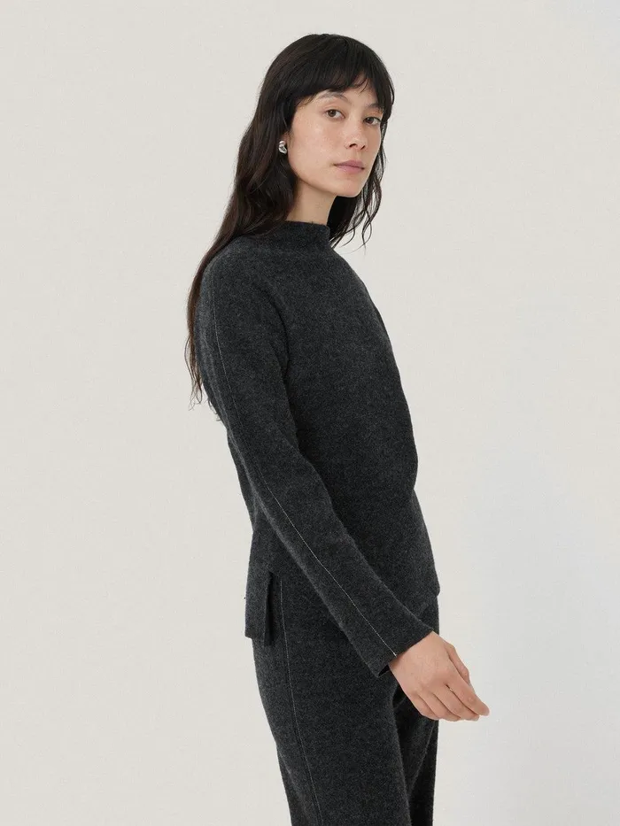 Women Boiled Wool Blend Batwing Top Dark Grey Jigsaw Pyjamas and Loungewear