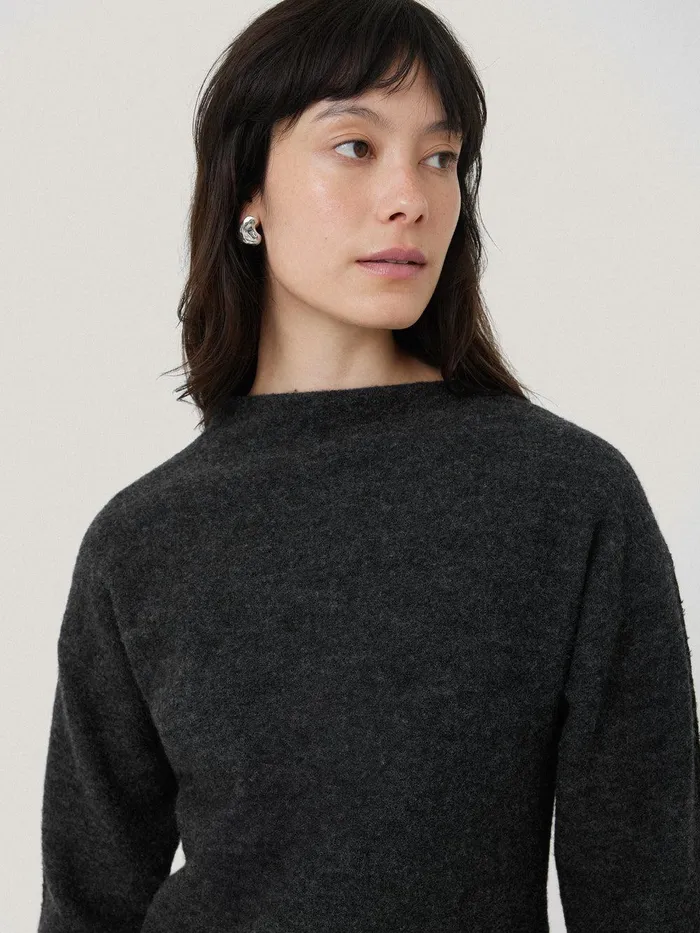 Women Boiled Wool Blend Batwing Top Dark Grey Jigsaw Pyjamas and Loungewear