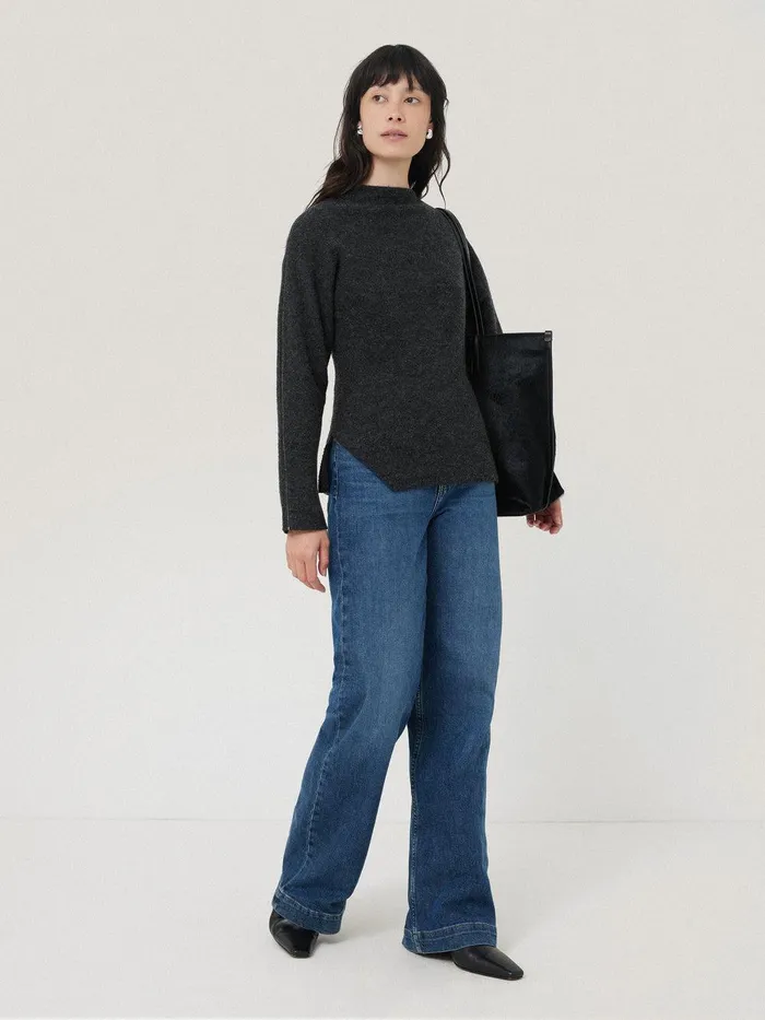 Women Boiled Wool Blend Batwing Top Dark Grey Jigsaw Pyjamas and Loungewear