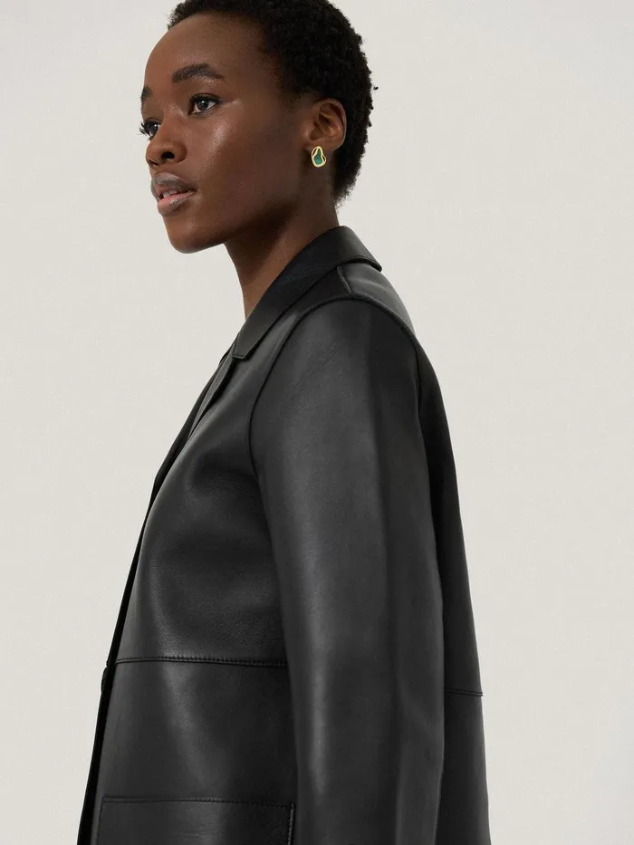 Women Bonded Leather Jacket Black Jigsaw Coats and Jackets