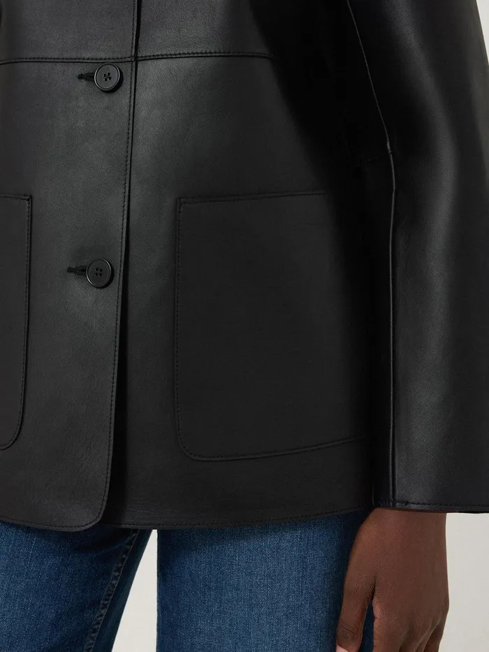 Women Bonded Leather Jacket Black Jigsaw Coats and Jackets