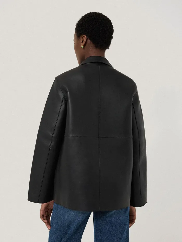 Women Bonded Leather Jacket Black Jigsaw Coats and Jackets