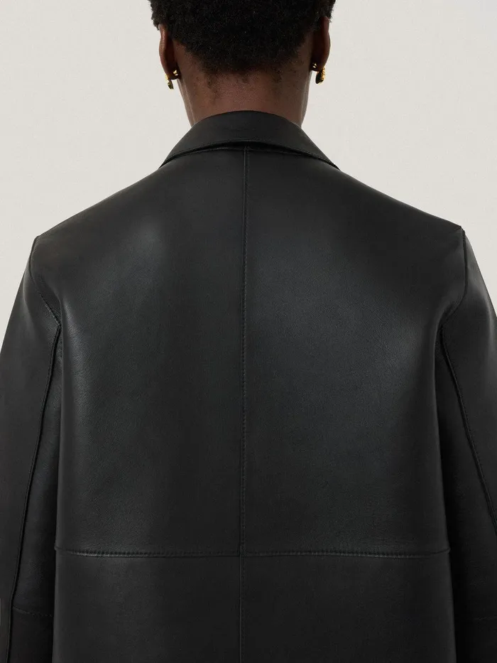 Women Bonded Leather Jacket Black Jigsaw Coats and Jackets