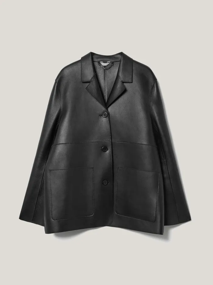 Women Bonded Leather Jacket Black Jigsaw Coats and Jackets