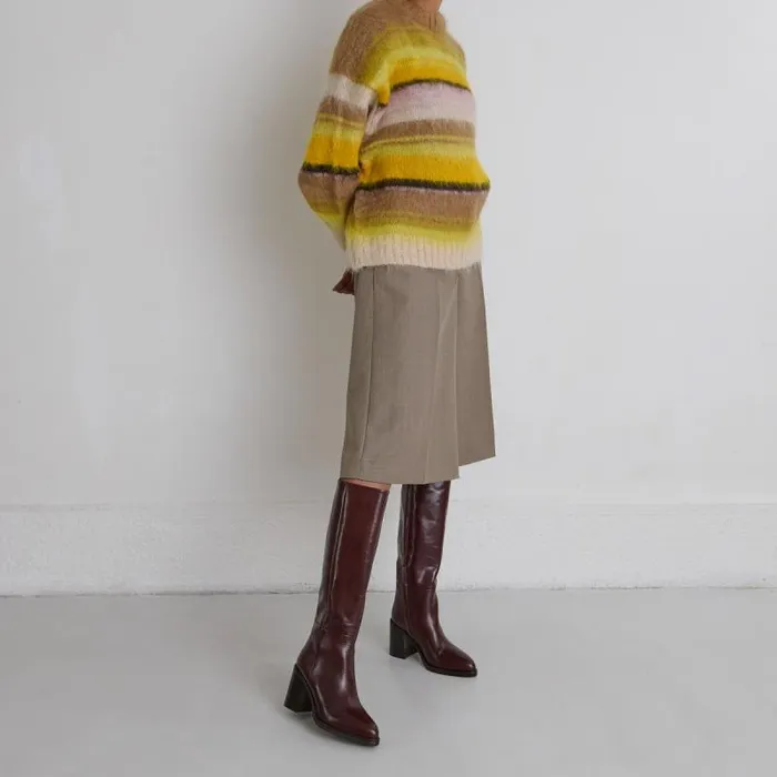 Women Boots With Laminated Heels Brown JONAK Boots Thighhigh Boots