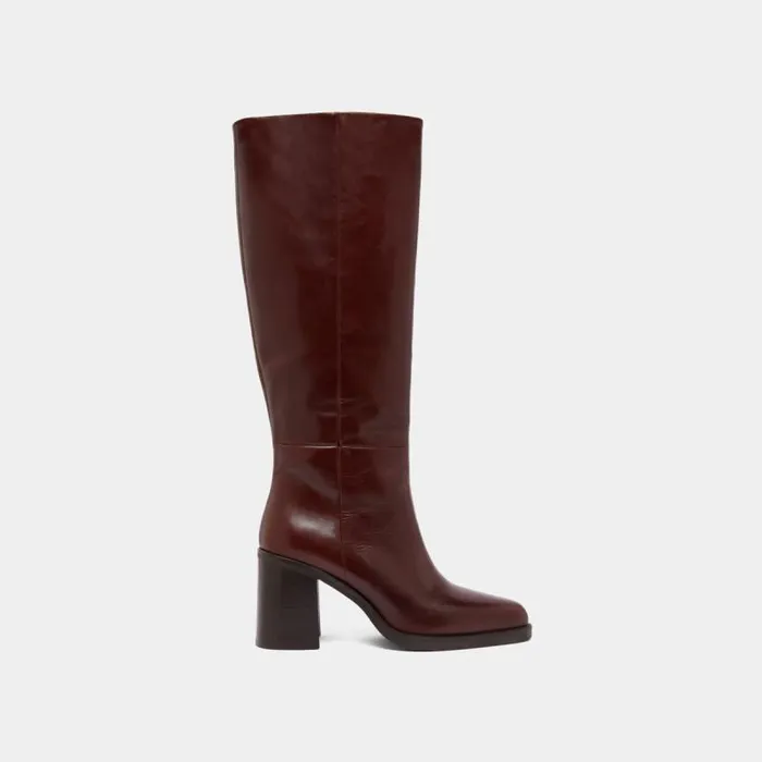 Women Boots With Laminated Heels Brown JONAK Boots Thighhigh Boots